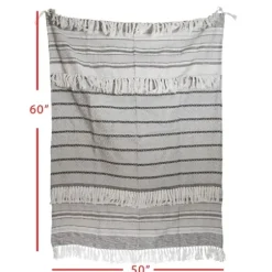 Blankets & Throws-Kirkland's Home Smokey Gray Fringe Stripe Outdoor Throw Blanket Gray/White