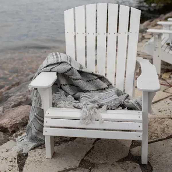Blankets & Throws-Kirkland's Home Smokey Gray Fringe Stripe Outdoor Throw Blanket Gray/White