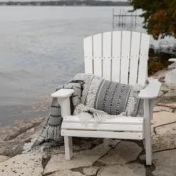 Blankets & Throws-Kirkland's Home Smokey Gray Fringe Stripe Outdoor Throw Blanket Gray/White
