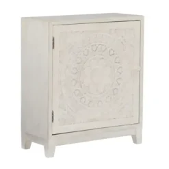Cabinets & Sideboards-Kirkland's Home Smokey Resin Medallion Door Cabinet White