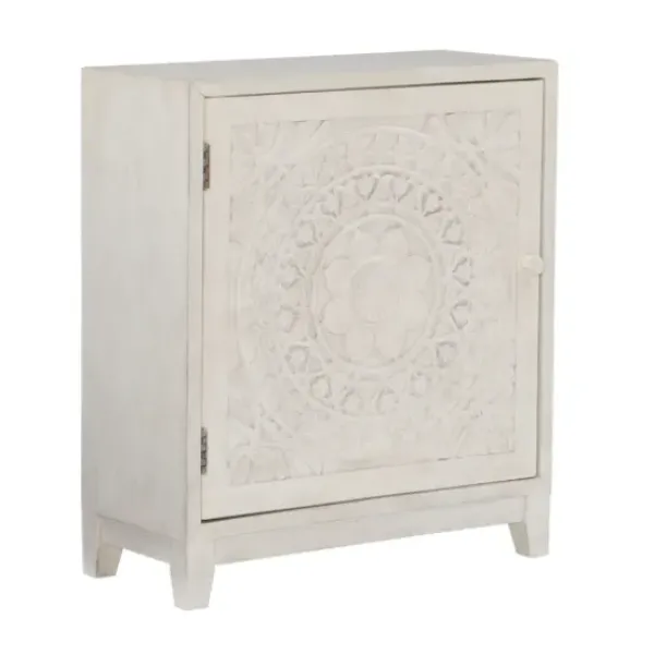 Cabinets & Sideboards-Kirkland's Home Smokey Resin Medallion Door Cabinet White