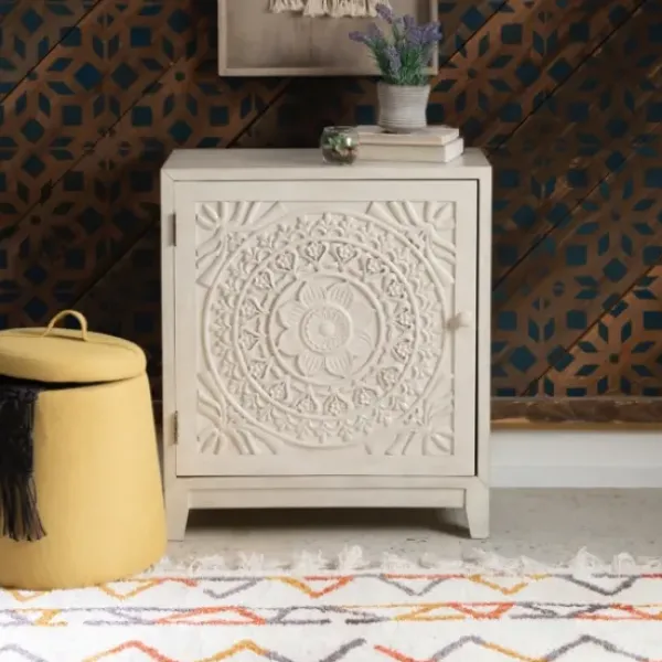 Cabinets & Sideboards-Kirkland's Home Smokey Resin Medallion Door Cabinet White