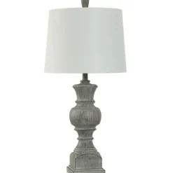 Table Lamps-Kirkland's Home Smokey Slate Gray Baluster Grain Table Lamp White