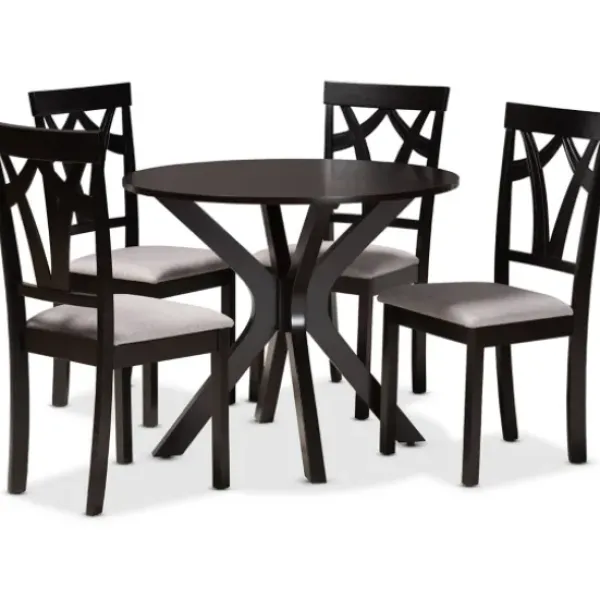 Dining Tables-Kirkland's Home Smoky Gray Upholstered Swoop Back 5-Pc. Dining Set