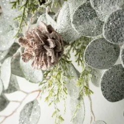 Wreaths-Kirkland's Home Snow Dusted Eucalyptus And Pinecone Wreath Green/Brown/White