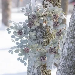 Wreaths-Kirkland's Home Snow Dusted Eucalyptus And Pinecone Wreath Green/Brown/White