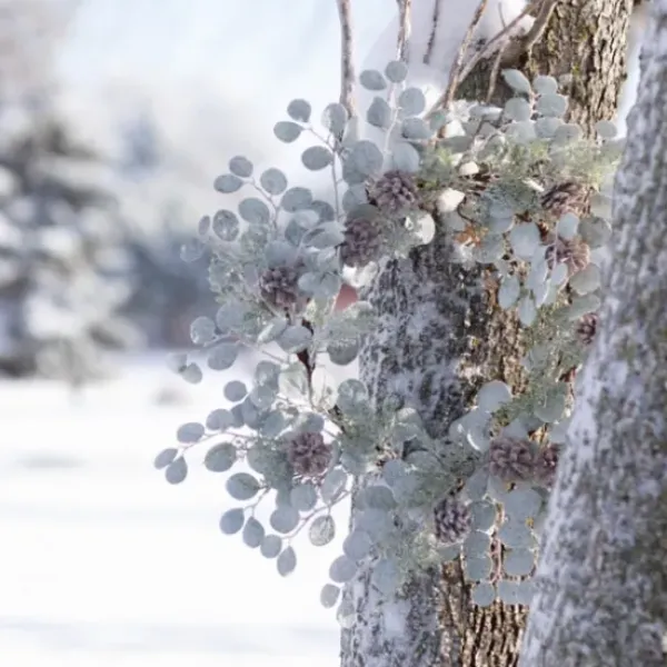Wreaths-Kirkland's Home Snow Dusted Eucalyptus And Pinecone Wreath Green/Brown/White
