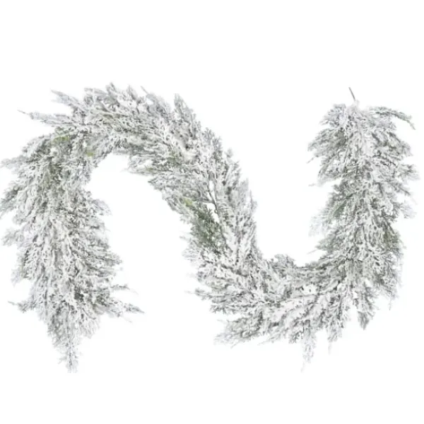 Arrangements & Greenery-Kirkland's Home Snowy Cedar Garland, 75 In. White/Green