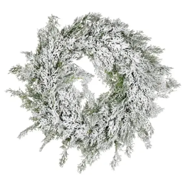 Wreaths-Kirkland's Home Snowy Cedar Wreath Green/White