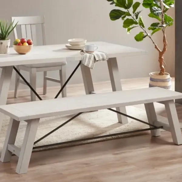 Dining Chairs-Kirkland's Home Sofia Wooden Dining Bench With Metal Bars White