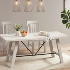 Dining Tables-Kirkland's Home Sofia Wooden Dining Table With Metal Bars White