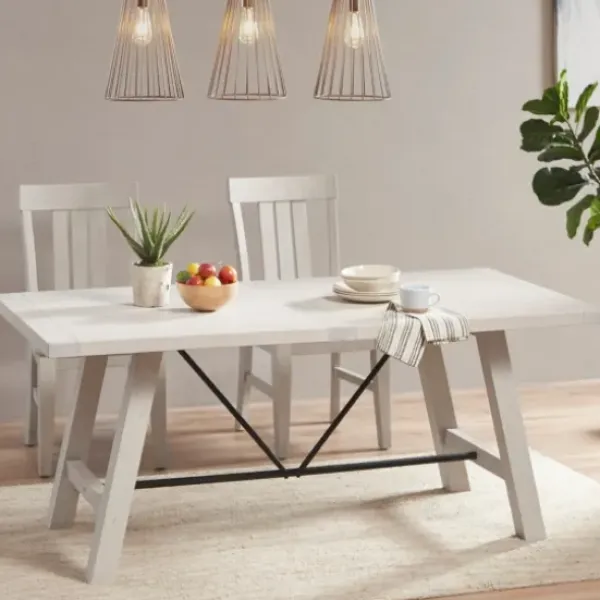 Dining Tables-Kirkland's Home Sofia Wooden Dining Table With Metal Bars White