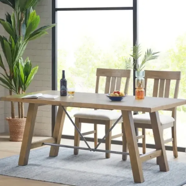 Dining Tables-Kirkland's Home Sofia Wooden Dining Table With Metal Bars Tan