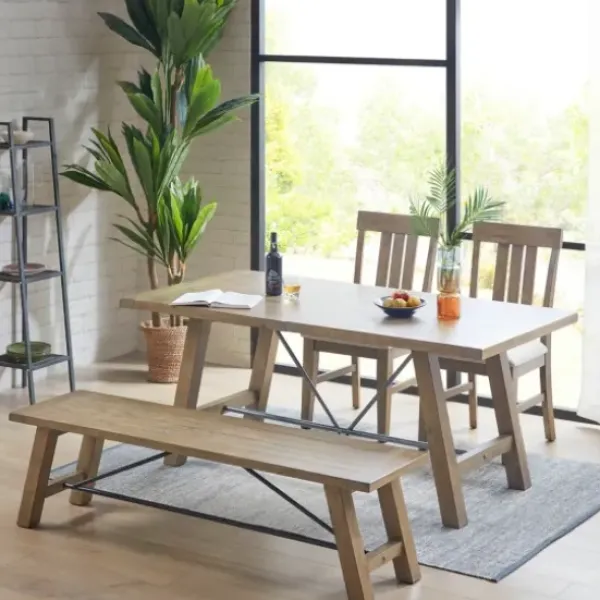 Dining Tables-Kirkland's Home Sofia Wooden Dining Table With Metal Bars Tan