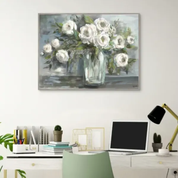 Framed Art-Kirkland's Home Soft Blooms Still Life Framed Wall Art White/Green/Gray