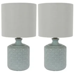 Table Lamps-Kirkland's Home Soft Blue Embossed Ceramic Table Lamps, Set Of 2 White