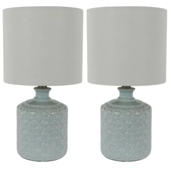 Table Lamps-Kirkland's Home Soft Blue Embossed Ceramic Table Lamps, Set Of 2 White
