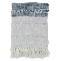 Blankets & Throws-Kirkland's Home Soft Blue Textured Striped Tassel Throw Blue/White
