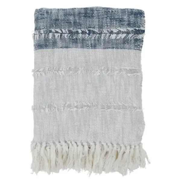Blankets & Throws-Kirkland's Home Soft Blue Textured Striped Tassel Throw Blue/White