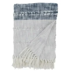 Blankets & Throws-Kirkland's Home Soft Blue Textured Striped Tassel Throw Blue/White