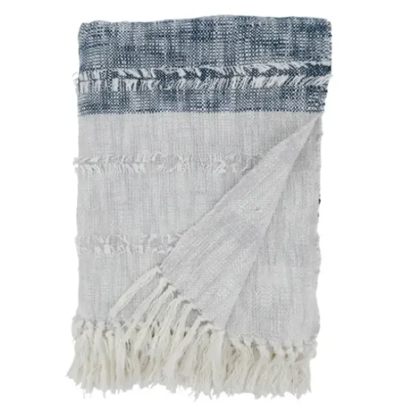 Blankets & Throws-Kirkland's Home Soft Blue Textured Striped Tassel Throw Blue/White