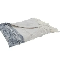 Blankets & Throws-Kirkland's Home Soft Blue Textured Striped Tassel Throw Blue/White