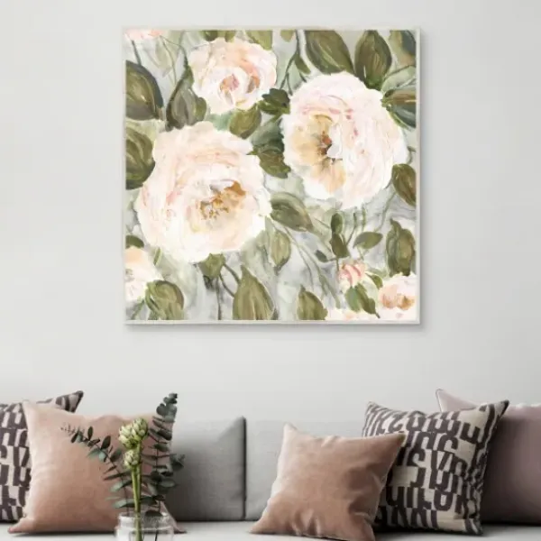 Framed Art-Kirkland's Home Soft California Roses Framed Canvas Art White/Green/Pink