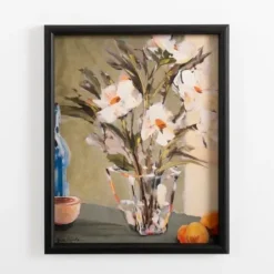 Framed Art-Kirkland's Home Soft Floral Vase Framed Art Print Green/Ivory