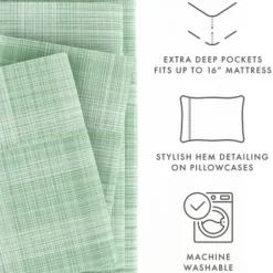 Bed Sheets-Kirkland's Home Soft Thatch 3-Pc. Twin Sheet Set Green