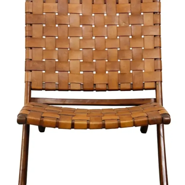 Accent Chairs-Kirkland's Home Solid Teak And Genuine Leather Lounge Chair Brown