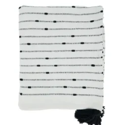 Blankets & Throws-Kirkland's Home Soot Black Textured Striped Tassel Throw White/Black