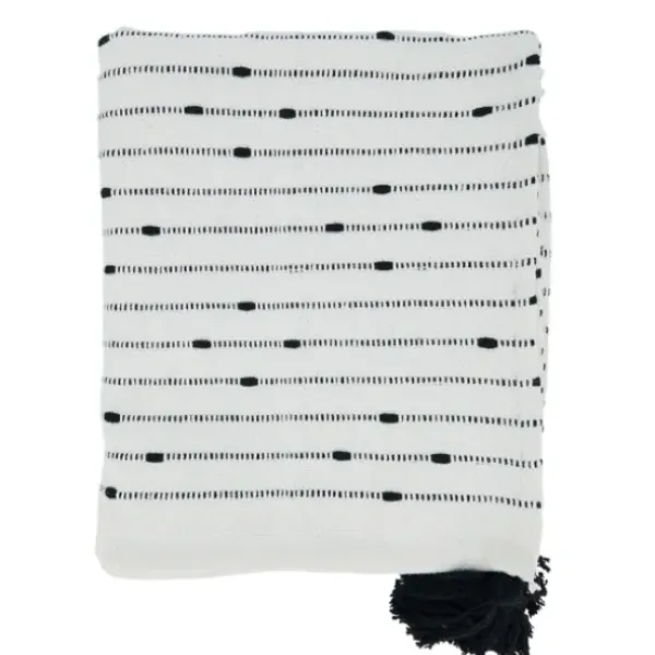 Blankets & Throws-Kirkland's Home Soot Black Textured Striped Tassel Throw White/Black