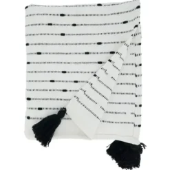 Blankets & Throws-Kirkland's Home Soot Black Textured Striped Tassel Throw White/Black
