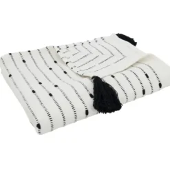 Blankets & Throws-Kirkland's Home Soot Black Textured Striped Tassel Throw White/Black