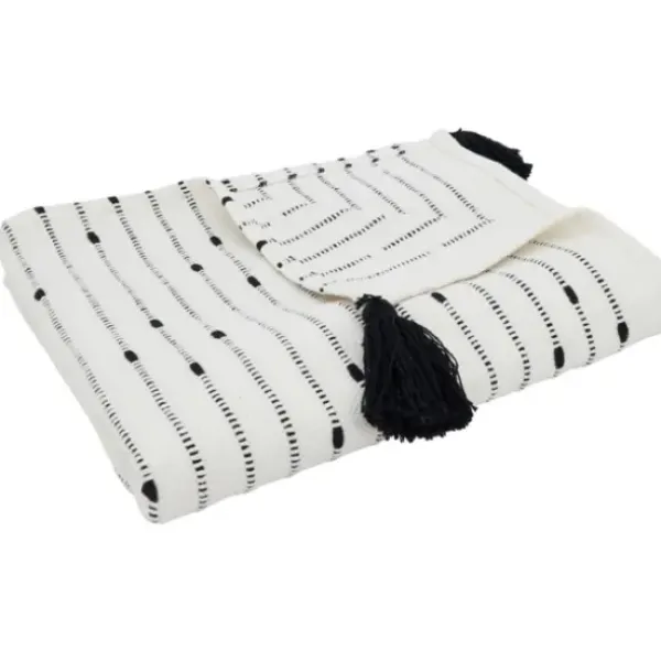 Blankets & Throws-Kirkland's Home Soot Black Textured Striped Tassel Throw White/Black