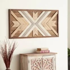 Wall Plaques-Kirkland's Home Southwestern Chevron Wood Wall Plaque Brown