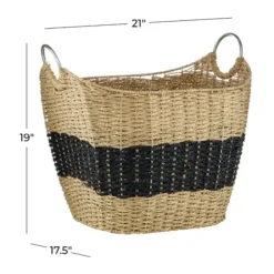 Baskets & Boxes-Kirkland's Home Spa Blue And Tan Woven Basket With Tassel, 19 In. Blue/Tan