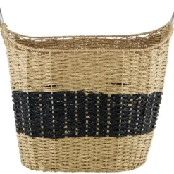Baskets & Boxes-Kirkland's Home Spa Blue And Tan Woven Basket With Tassel, 19 In. Blue/Tan