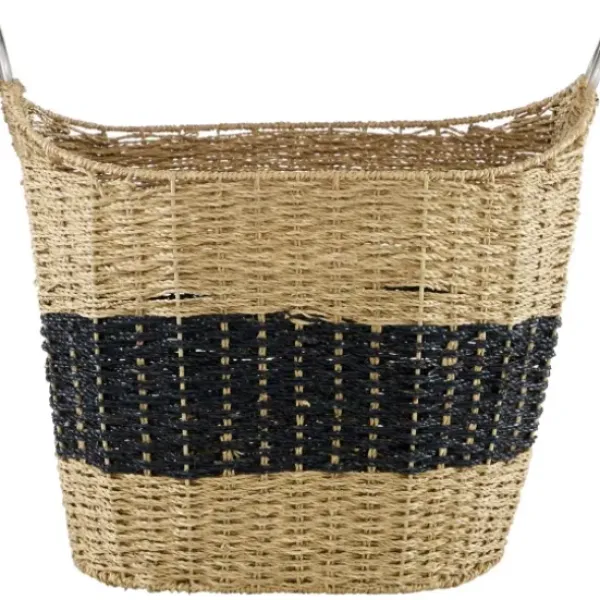 Baskets & Boxes-Kirkland's Home Spa Blue And Tan Woven Basket With Tassel, 19 In. Blue/Tan