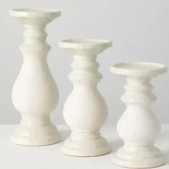 Candle Holders-Kirkland's Home Speckled Ceramic Candle Holders, Set Of 3 White