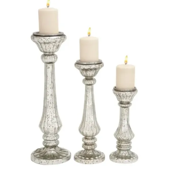 Candle Holders-Kirkland's Home Speckled Mercury Glass Pillar Holders, Set Of 3 Silver