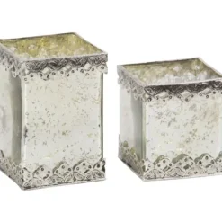 Candle Holders-Kirkland's Home Speckled 2-Pc. Candle Holder Set Silver
