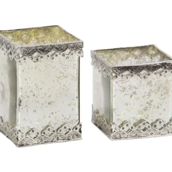 Candle Holders-Kirkland's Home Speckled 2-Pc. Candle Holder Set Silver