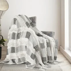 Blankets & Throws-Kirkland's Home Spencer Gray And White Plaid Throw Gray/White