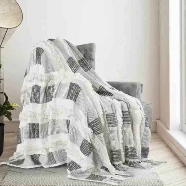 Blankets & Throws-Kirkland's Home Spencer Gray And White Plaid Throw Gray/White