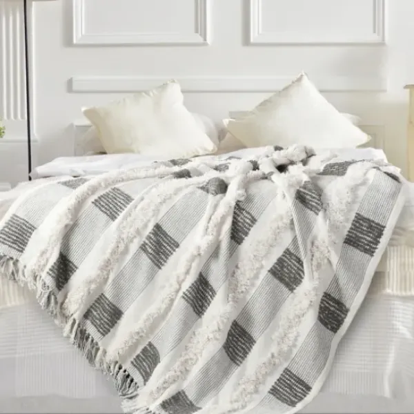 Blankets & Throws-Kirkland's Home Spencer Gray And White Plaid Throw Gray/White