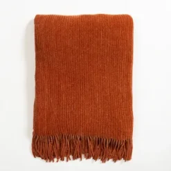 Blankets & Throws-Kirkland's Home Spice Chenille Ribbed Throw Orange