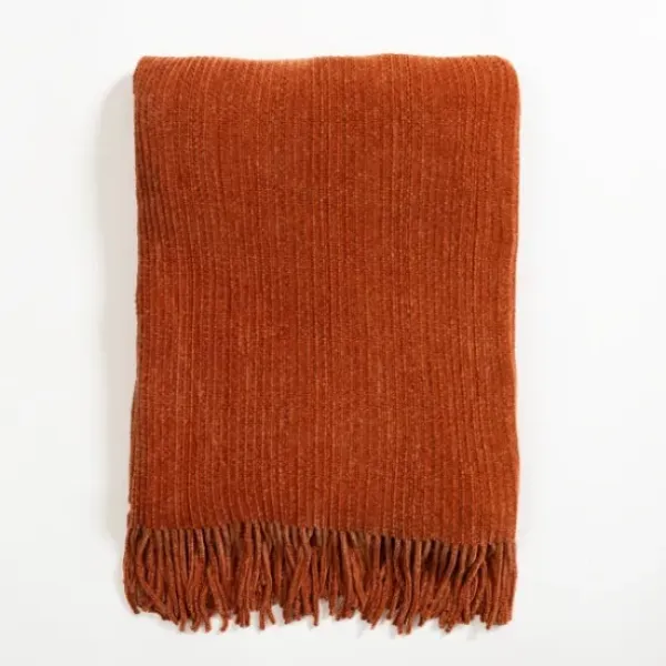 Blankets & Throws-Kirkland's Home Spice Chenille Ribbed Throw Orange