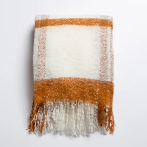 Blankets & Throws-Kirkland's Home Spice Windowpane Faux Mohair Throw Orange/White