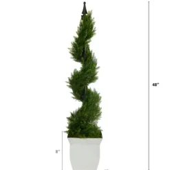 Trees & Topiaries-Kirkland's Home Spiral Cypress Topiary In White Planter, 48 In.